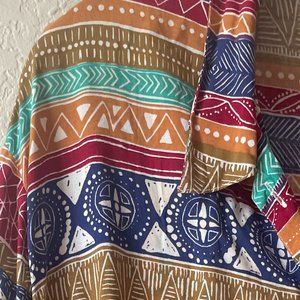 1990s Batik Style Tribal Print Button Down Short Sleeve Shirt